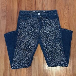 Justice Dark Wash Skinny Jeans w/ Gems- Girls Size 16 1/2